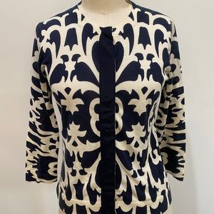 J.Crew navy and off white trellis print cotton cardigan size XS